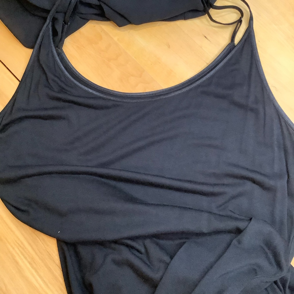 EILEEN FISHER Sheer Silk Georgette Layered Asymmetrical Black Dress Size M - Picture 11 of 15